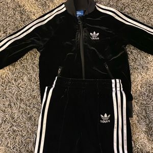 Adidas three stipe track suit velvet material